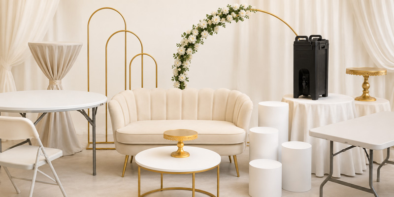 Event rental tables, chairs, and party supplies